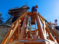 1010073504 ma nb GraceChurchSteeple  Bill Gilmore and Ben Favazza of Caddis Construction, assemble the wooden steeple framework which will be installed on top of the Grace Episcopal Church in New Bedford.   PETER PEREIRA/THE STANDARD-TIMES/SCMG : church, steeple